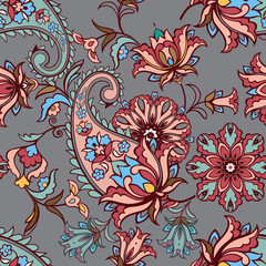 Fantastic floral seamless pattern with paisley