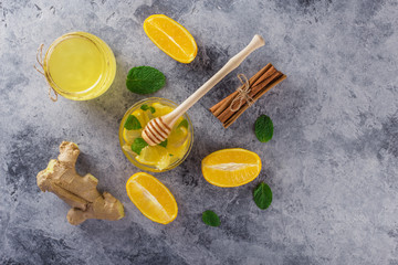 Fototapeta na wymiar Cinnamon.Honey.Ginger. Lemon.Image of stone texture. An interesting background with a fascinating texture