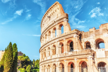 Coliseum, Rome, Italy.  Coliseum or Colosseum - outstanding architectural ancient ruins - iconic...