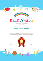 Kids Diploma or certificate template with colorful background for kid camp