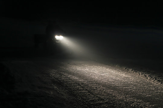 Night skiing. Snowy trails in the mountains. Illumination of the route © Yaroslav