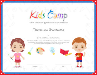 Kids Diploma or certificate template with colorful background for kid camp