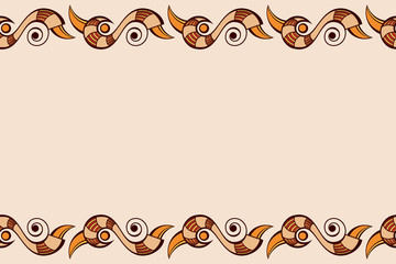 Fototapeta premium Seamless horizontal border pattern with abstract geometric symbols isolated on beige background.