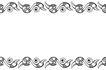 Seamless horizontal border pattern with abstract geometric symbols isolated on white background.