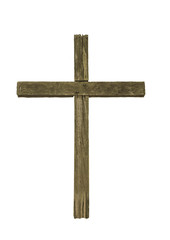 Wooden cross on a white background.