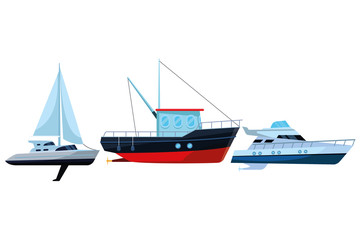 Naklejka premium Fishing boat sea travel sailboat and yatch