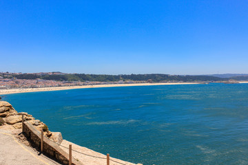 Amazing Landscape view of North Beach (Praia do Norte) and the city, Nazare, Portugal	