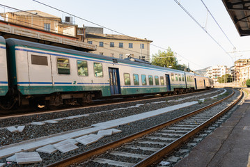 Fototapeta premium Train at station of Rapallo town