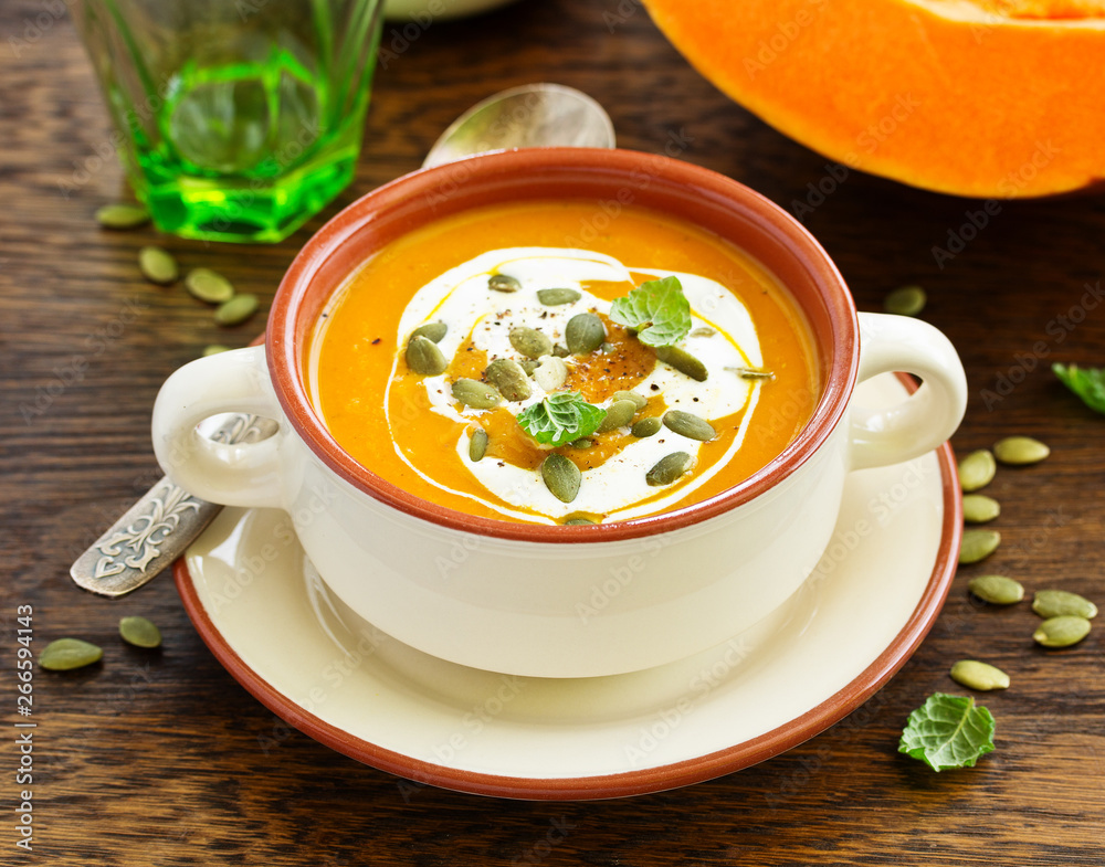 Canvas Prints Pumpkin-carrot soup curry puree.