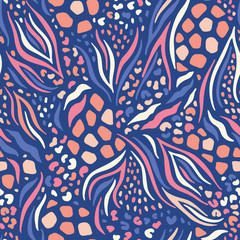 Pastel Colored Abstract Hand Drawn Combined Animal Skin Vector Seamless Pattern. Trendy Fashion Print