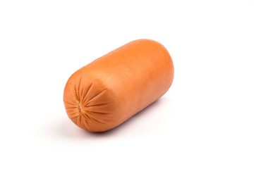 Boiled sausage isolated on a white background. Traditional Russian sausage.