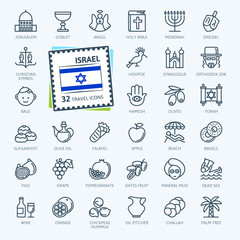 Israel - minimal thin line web icon set.  Outline icons collection. Travel series. Simple vector illustration.