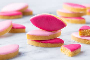 Calissons, traditional French Provence sweets on marble table background. Close up.