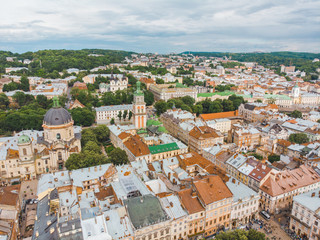 aerial view old european city with red roofs