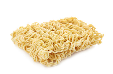 Block of quick cooking noodles isolated on white