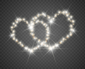 Valentine's Day Card with Hearts, Lights and Blurs.Love heart background. Valentine party poster. Luminous heart. 