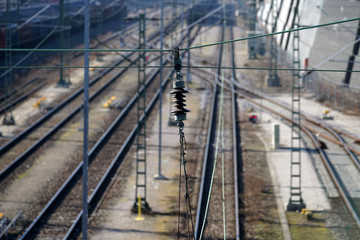 Fototapeta premium Electric cables in railway in very good condition in Germany