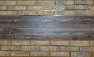 Brick wall with wooden inserts
