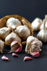 Garlic Cloves and Garlic Bulb in Basket