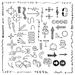 Hand drawn arrows, diagrams and symbols set. Vector illustration.