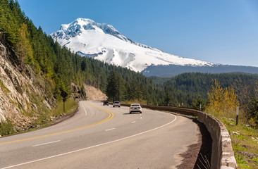 Fototapeta premium Driving on Hwy-26 in the cascades wilderness.