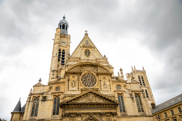 Fototapeta na wymiar Saint Etienne du Mont Church in Latin Quarter, french gothic church in cloudy day, Paris, France