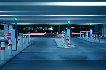 Barrier at Entrance and exit of a car Parking garage. barrier in a car park. Exit from underground...