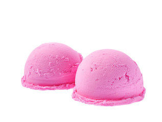 pink ice cream isolated on white background,diagonal composition