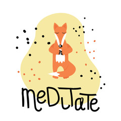 a cute fox character meditating vector placard