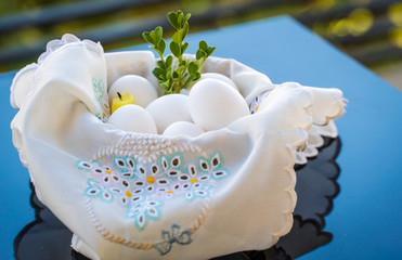 Easter eggs in a festive basket