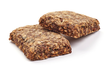 Wholegrain rye bread slices, Healthy nutrition, close-up, isolated on white background