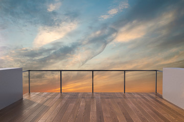 Balcony view of  sky. Landscape. Sunny Day. Terrace with a beautiful view on the sky. Background with beautiful cloud's.