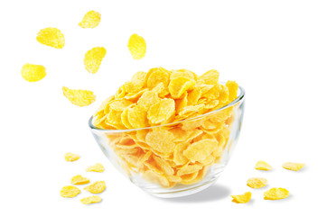 Corn flakes on a white isolated background