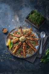 Herbed rice with fried fish, persian new year dish - 266611955