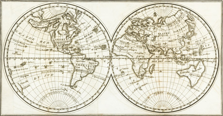 Antique world map of the 19th century and the old type