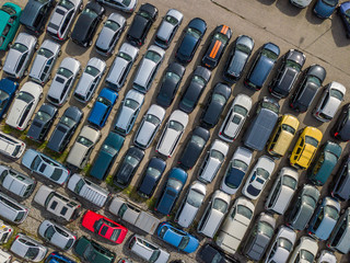 Aerial view of large car parking of car dealer. Secondhand cars. © Mario