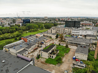 Obraz premium Aerial view abandoned industrial buildings in Kaunas, Lithuania