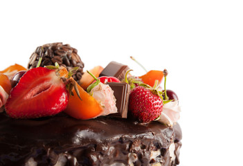 Tasty chocolate cake isolated on white