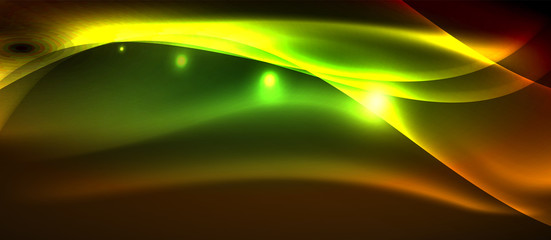 Neon shiny light glowing wave lines