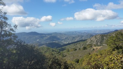 The beautiful natural mountain landscape in the Cyprus massif in the background at sunset