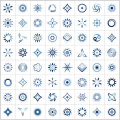 Design elements set. 64 abstract blue icons.