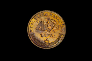 10 Lipa old croatian coin isolated on the dark background