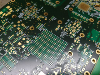 Macro close up of PCB BGA footprint