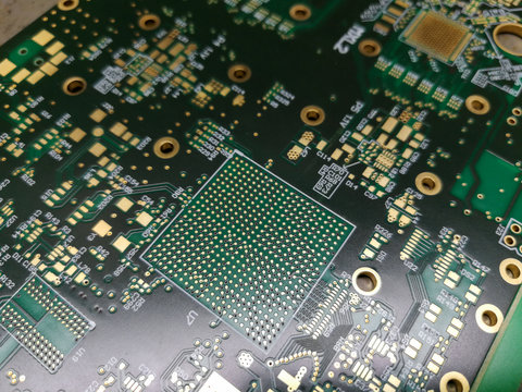 Macro close up of PCB BGA footprint