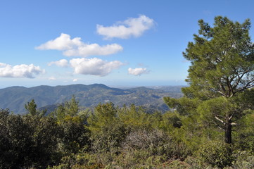 The beautiful natural mountain landscape in the Cyprus massif in the background at sunset