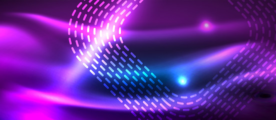 Naklejka premium Neon glowing techno lines, hi-tech futuristic abstract background template with square shapes