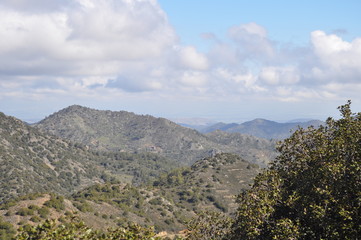 The beautiful natural mountain landscape in the Cyprus massif in the background at sunset