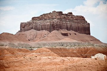 Goblin valley desert rocks, huge rock behind