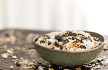 Simple Snack Mix of Roasted pumpkinSeeds and Coconut Flakes