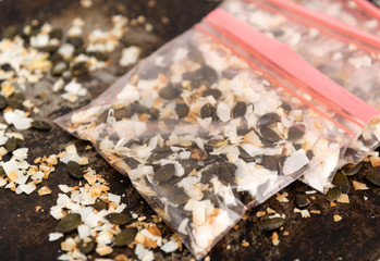 Simple Snack Mix of Roasted pumpkinSeeds and Coconut Flakes